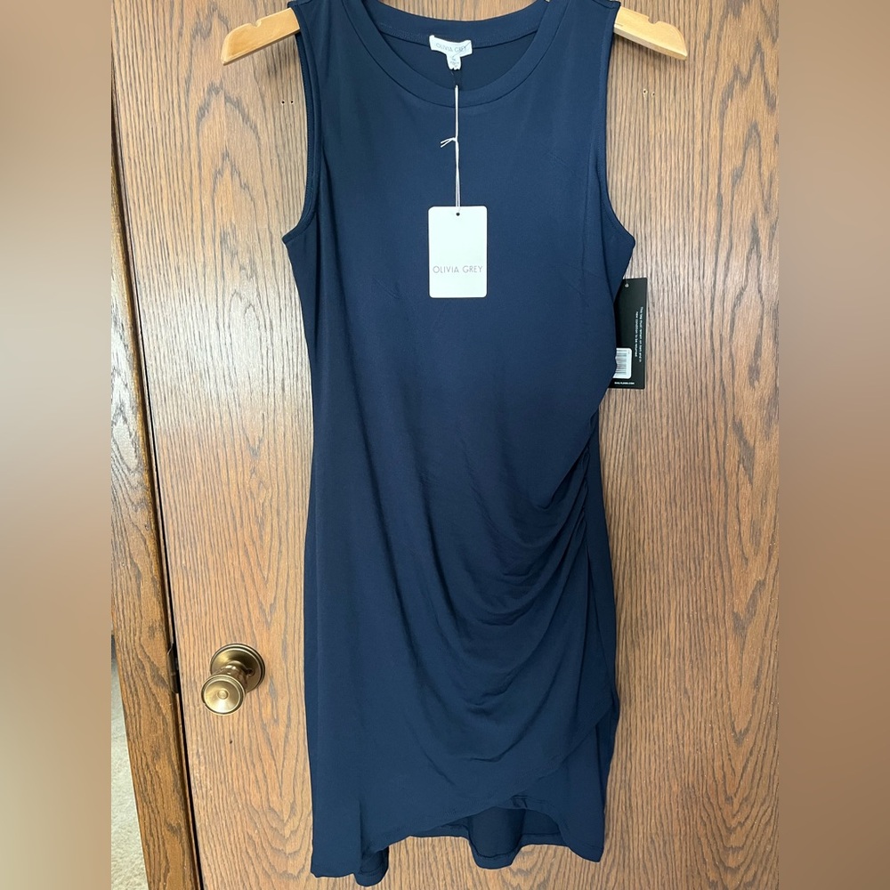 Olivia Grey mixed knit stretch sheath dress.